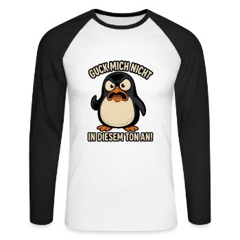 Ne me regarde pas dans ce ton drôle d’oiseau - T-shirt baseball manches longues Homme - blanc/noir - Devant - Nik (191cm)