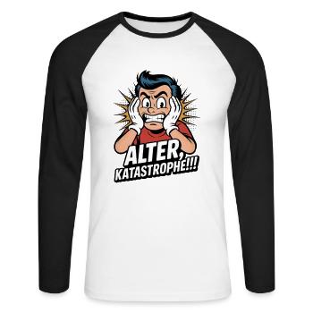 Alter, Katastrophe Facepalm - Unisex Baseballshirt langarm - Weiß/Schwarz - Vorne - Nik (191cm)