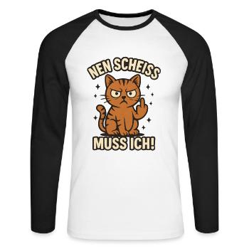 Funny cat with a cheeky saying 'a shit - Unisex Long Sleeve Baseball T-Shirt - white/black - Front - Nik (191cm)