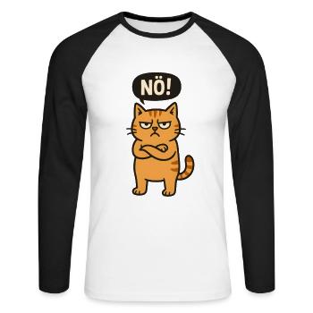 Lustige Katze mit frechem Spruch Nö - Unisex Baseballshirt langarm - Weiß/Schwarz - Vorne - Nik (191cm)