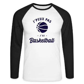 J'peux pas j'ai basketball. - T-shirt baseball manches longues Homme - blanc/noir - Devant - Nik (191cm)