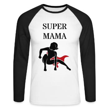 super mama- Beste Mama der Welt - Unisex Baseballshirt langarm - Weiß/Schwarz - Vorne - Nik (191cm)