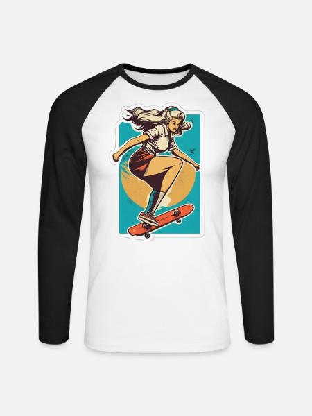 Skater-Mädchen - Unisex Baseballshirt langarm - Weiß/Schwarz