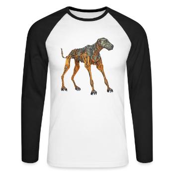 Doberman Cyborg Dog in Orange - Unisex Long Sleeve Baseball T-Shirt - white/black - Front - Nik (191cm)