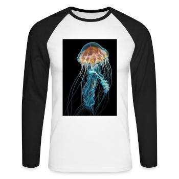 Méduse mystérieuse - T-shirt baseball manches longues Homme - blanc/noir - Devant - Nik (191cm)