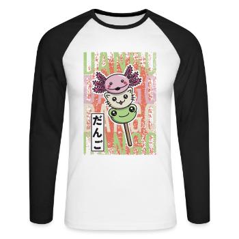 Dango Kawaii axolotl cat frog - Unisex Long Sleeve Baseball T-Shirt - white/black - Front - Nik (191cm)