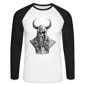 Wikinger - Unisex Baseballshirt langarm - Weiß/Schwarz - Vorne - Nik (191cm)