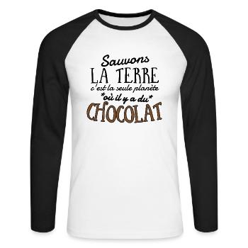 Sauvons la Terre c'est la seule planète où il y... - T-shirt baseball manches longues Homme - blanc/noir - Devant - Nik (191cm)