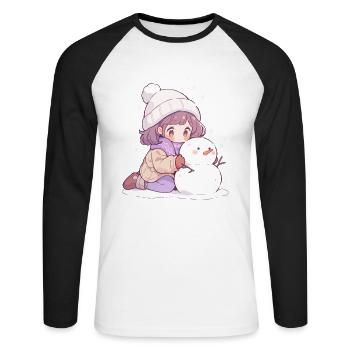 Süßer Weihnachts Schneemann Mädchen Winter-Design - Unisex Baseballshirt langarm - Weiß/Schwarz - Vorne - Nik (191cm)