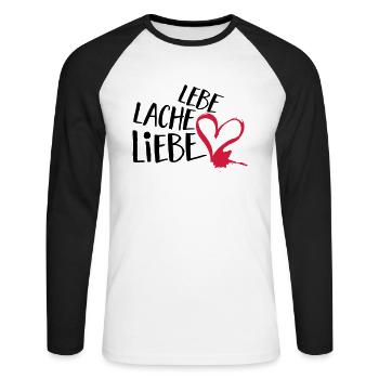 Lebe Lache Liebe | Valentinstag Geschenk - Unisex Baseballshirt langarm - Weiß/Schwarz - Vorne - Nik (191cm)