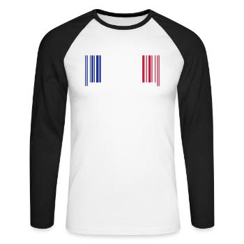 Code barre france - T-shirt baseball manches longues Homme - blanc/noir - Devant - Nik (191cm)