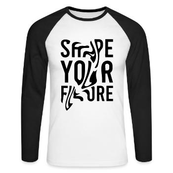 Votre avenir commence ici et maintenant - T-shirt baseball manches longues Homme - blanc/noir - Devant - Nik (191cm)