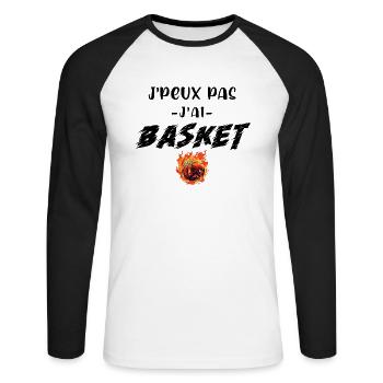 Je peux pas j'ai basket. - T-shirt baseball manches longues Homme - blanc/noir - Devant - Nik (191cm)