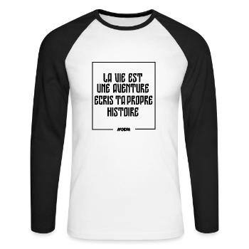 La vie est une aventure écris ta propre histoire - T-shirt baseball manches longues Homme - blanc/noir - Devant - Nik (191cm)