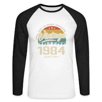 Vintage 1984 Cadeau Anniversaire Style Rétro 1984 - T-shirt baseball manches longues Homme - blanc/noir - Devant - Nik (191cm)