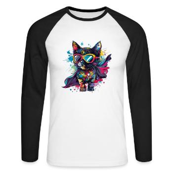 Superhelden Kätzchen - Unisex Baseballshirt langarm - Weiß/Schwarz - Vorne - Nik (191cm)