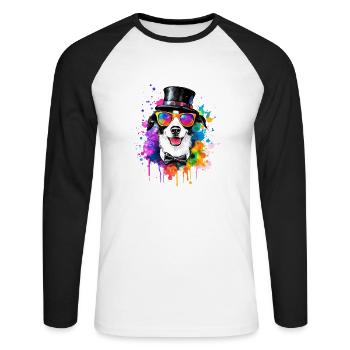 Party Hund mit Zylinder Hut Sonnenbrille Graffiti - Unisex Baseballshirt langarm - Weiß/Schwarz - Vorne - Nik (191cm)