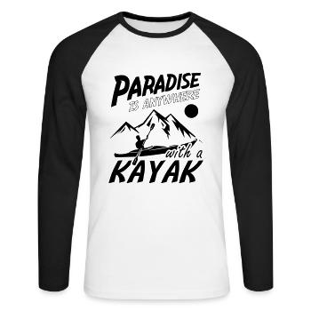 Paradise is Anywhere with a Kayak - Unisex Long Sleeve Baseball T-Shirt - white/black - Front - Nik (191cm)