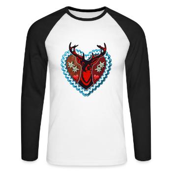 32 Lebkuchenherz Wiesn Hirsch Edelweiss Herzen - Unisex Baseballshirt langarm - Weiß/Schwarz - Vorne - Nik (191cm)