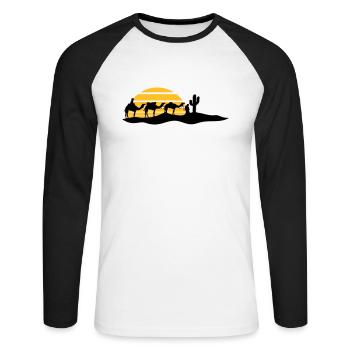 sonne streifen karawane haendler reise kaktus kame - Unisex Baseballshirt langarm - Weiß/Schwarz - Vorne - Nik (191cm)