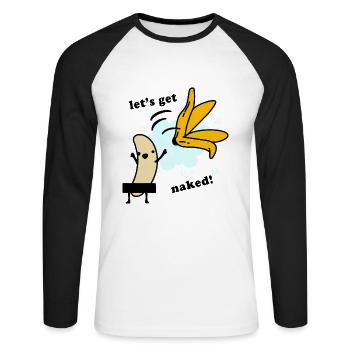 Banane - banane nue - banane nue - strip-tease - T-shirt baseball manches longues Homme - blanc/noir - Devant - Nik (191cm)