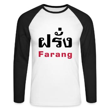 Farang / Thai for Westerner - Thai Language - Unisex Long Sleeve Baseball T-Shirt - white/black - Front - Nik (191cm)