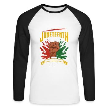 Juneteenth Black History Day Pride Gift - Unisex Long Sleeve Baseball T-Shirt - white/black - Front - Nik (191cm)
