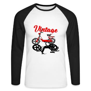 Mofa Moped Mokick Kult Vintage Retro - Unisex Baseballshirt langarm - Weiß/Schwarz - Vorne - Nik (191cm)