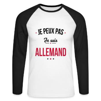Je peux pas je suis Allemand - T-shirt baseball manches longues Homme - blanc/noir - Devant - Nik (191cm)