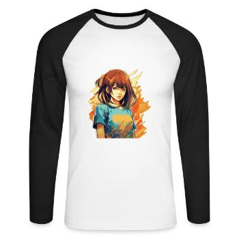 Anime Girl - Unisex Long Sleeve Baseball T-Shirt - white/black - Front - Nik (191cm)