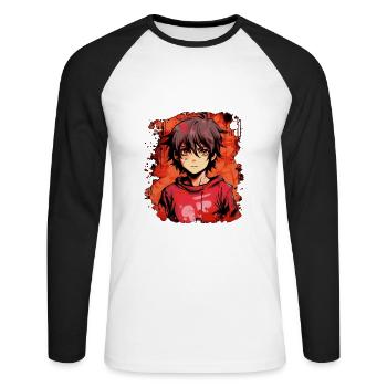 Anime Boy - Unisex Baseballshirt langarm - Weiß/Schwarz - Vorne - Nik (191cm)
