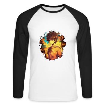 Anime Boy - Unisex Baseballshirt langarm - Weiß/Schwarz - Vorne - Nik (191cm)