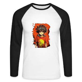 Anime Boy - Unisex Baseballshirt langarm - Weiß/Schwarz - Vorne - Nik (191cm)