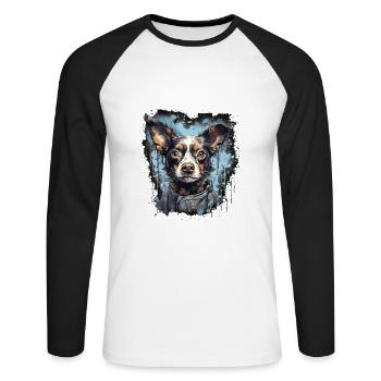 Chien - T-shirt baseball manches longues Homme - blanc/noir - Devant - Nik (191cm)