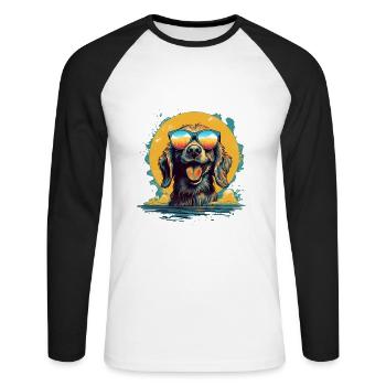 Chien - T-shirt baseball manches longues Homme - blanc/noir - Devant - Nik (191cm)