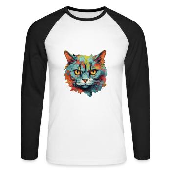 Chat - T-shirt baseball manches longues Homme - blanc/noir - Devant - Nik (191cm)