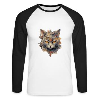 Chat - T-shirt baseball manches longues Homme - blanc/noir - Devant - Nik (191cm)