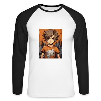 Anime Boy - Unisex Baseballshirt langarm - Weiß/Schwarz - Vorne - Nik (191cm)