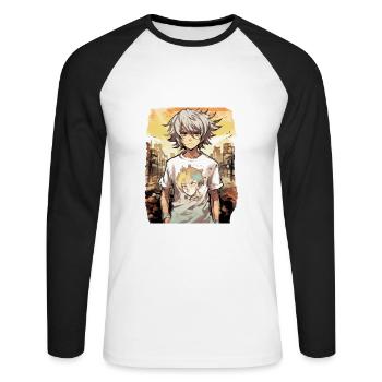 Anime Boy - Unisex Baseballshirt langarm - Weiß/Schwarz - Vorne - Nik (191cm)