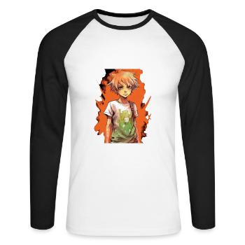 Anime Boy - Unisex Baseballshirt langarm - Weiß/Schwarz - Vorne - Nik (191cm)