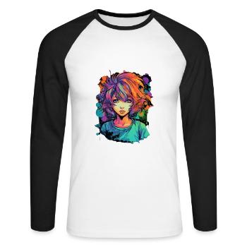 Anime Girl - Unisex Long Sleeve Baseball T-Shirt - white/black - Front - Nik (191cm)