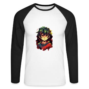 Anime Boy - Unisex Baseballshirt langarm - Weiß/Schwarz - Vorne - Nik (191cm)