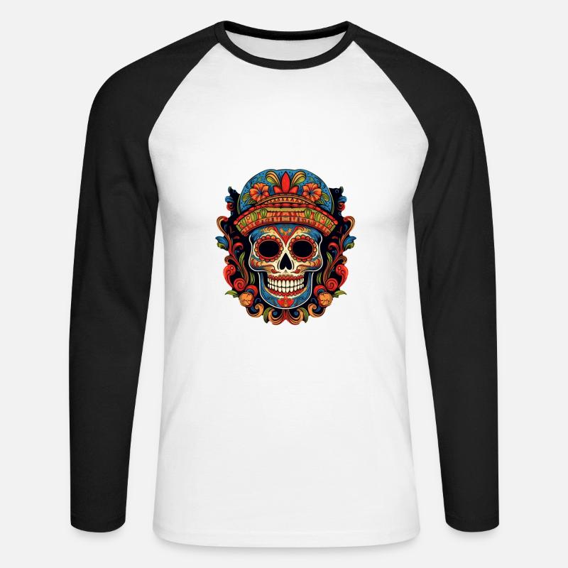 Cinco de Mayo Skull - Unisex Baseballshirt langarm - Weiß/Schwarz