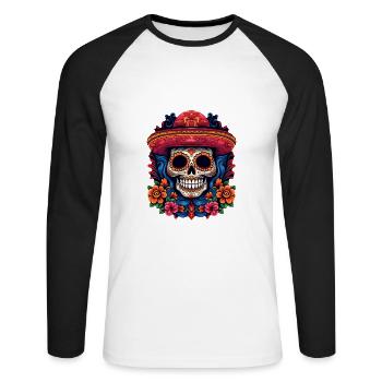 Cinco de Mayo Skull - Unisex Baseballshirt langarm - Weiß/Schwarz - Vorne - Nik (191cm)