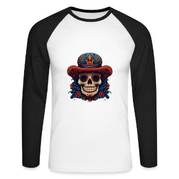 Cinco de Mayo Skull - Unisex Baseballshirt langarm - Weiß/Schwarz - Vorne - Nik (191cm)
