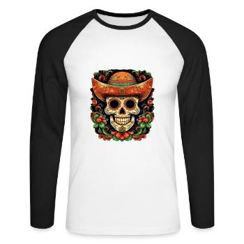 Cinco de Mayo Skull - Unisex Baseballshirt langarm - Weiß/Schwarz - Vorne - Nik (191cm)