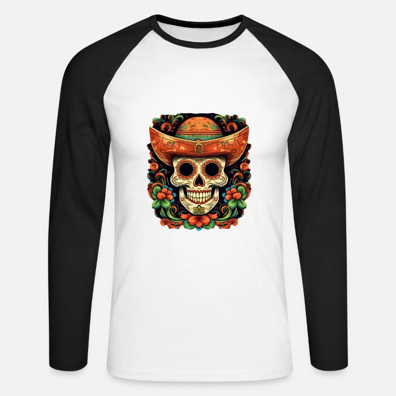 Cinco de Mayo Skull - Unisex Baseballshirt langarm - Weiß/Schwarz