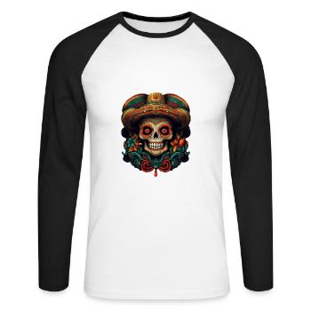 Cinco de Mayo Skull - Unisex Baseballshirt langarm - Weiß/Schwarz - Vorne - Nik (191cm)