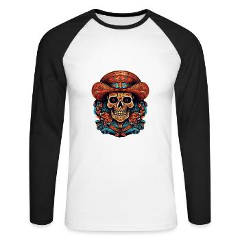 Cinco de Mayo Skull - Unisex Baseballshirt langarm - Weiß/Schwarz - Vorne - Nik (191cm)