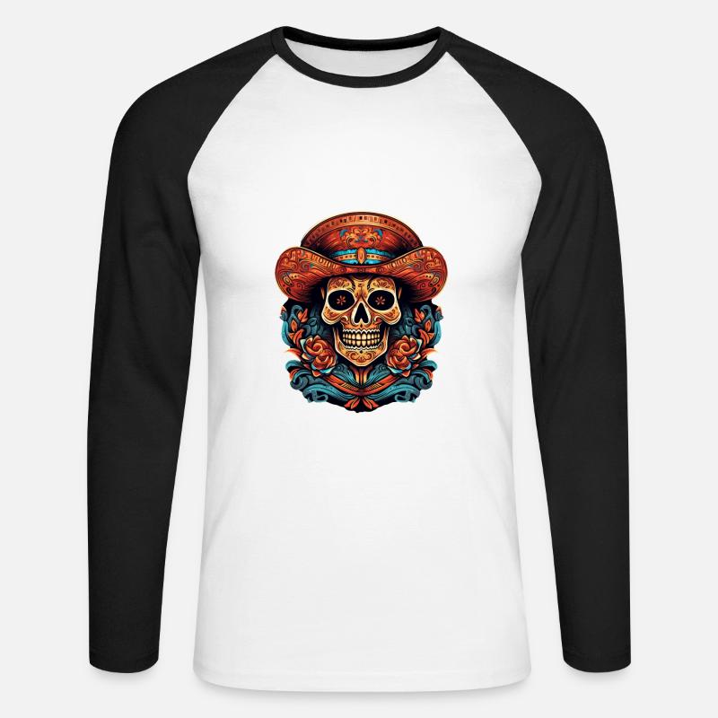 Cinco de Mayo Skull - Unisex Baseballshirt langarm - Weiß/Schwarz